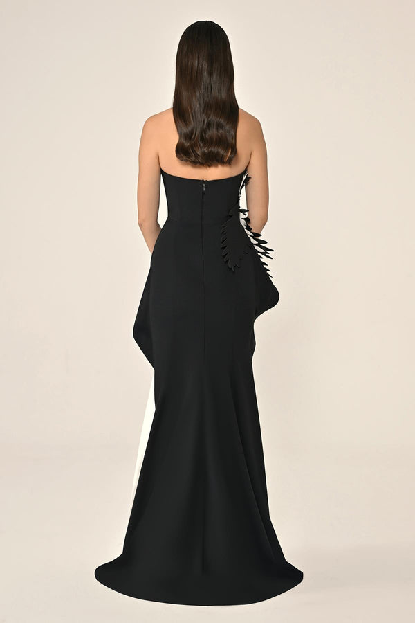 Strapless Long Dress with Floral Embellishments