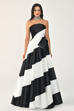 Strapless Two-Tone Princess Cut Satin Organza Long Dress