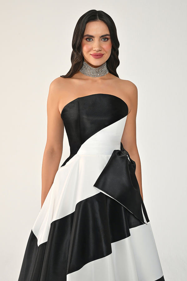 Strapless Two-Tone Princess Cut Satin Organza Long Dress