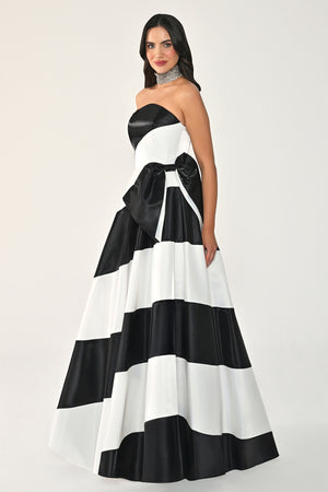 Strapless Two-Tone Princess Cut Satin Organza Long Dress