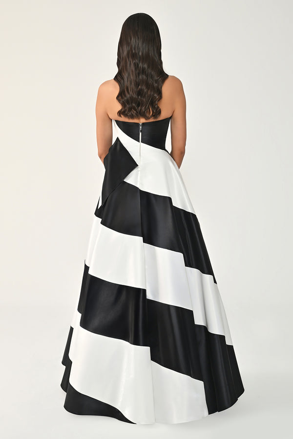 Strapless Two-Tone Princess Cut Satin Organza Long Dress