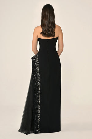 Strapless Crepe Maxi Dress with Embellished Tulle Skirt