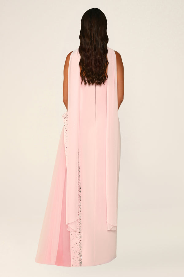 Strapless Crepe Maxi Dress with Embellished Tulle Skirt