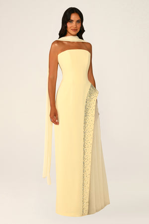 Strapless Crepe Maxi Dress with Embellished Tulle Skirt