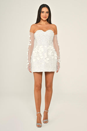 Strapless Sweetheart Neck 3D Floral Embellished Sequin Mini Dress