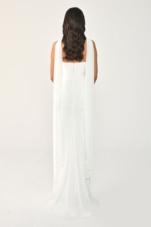 Strapless Shawl-Accessorized Draped Chiffon Long Dress