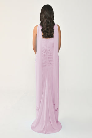 Strapless Shawl-Accessorized Draped Chiffon Long Dress