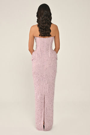 Strapless Beaded Feather Sequin Long Dress