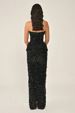 Strapless Beaded Feather Sequin Long Dress