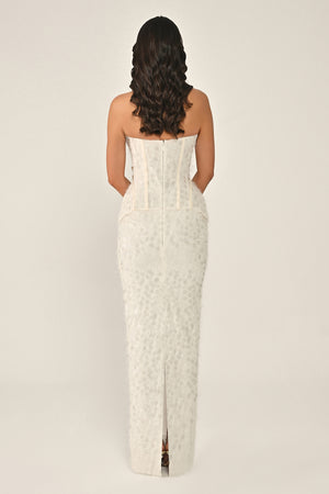 Strapless Beaded Feather Sequin Long Dress
