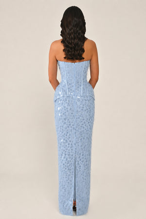 Strapless Beaded Feather Sequin Long Dress