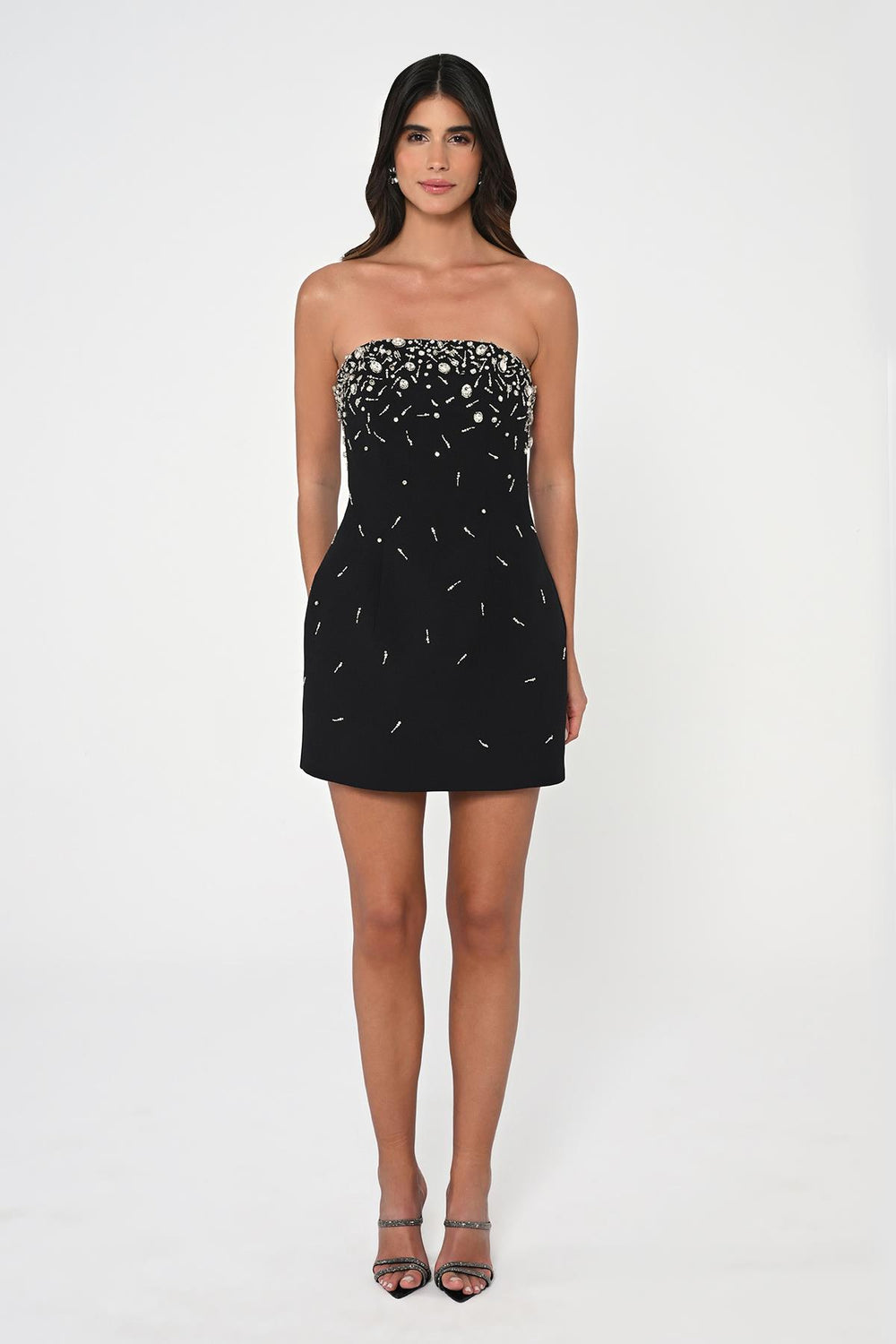 Strapless Embellished Crepe Mini Dress