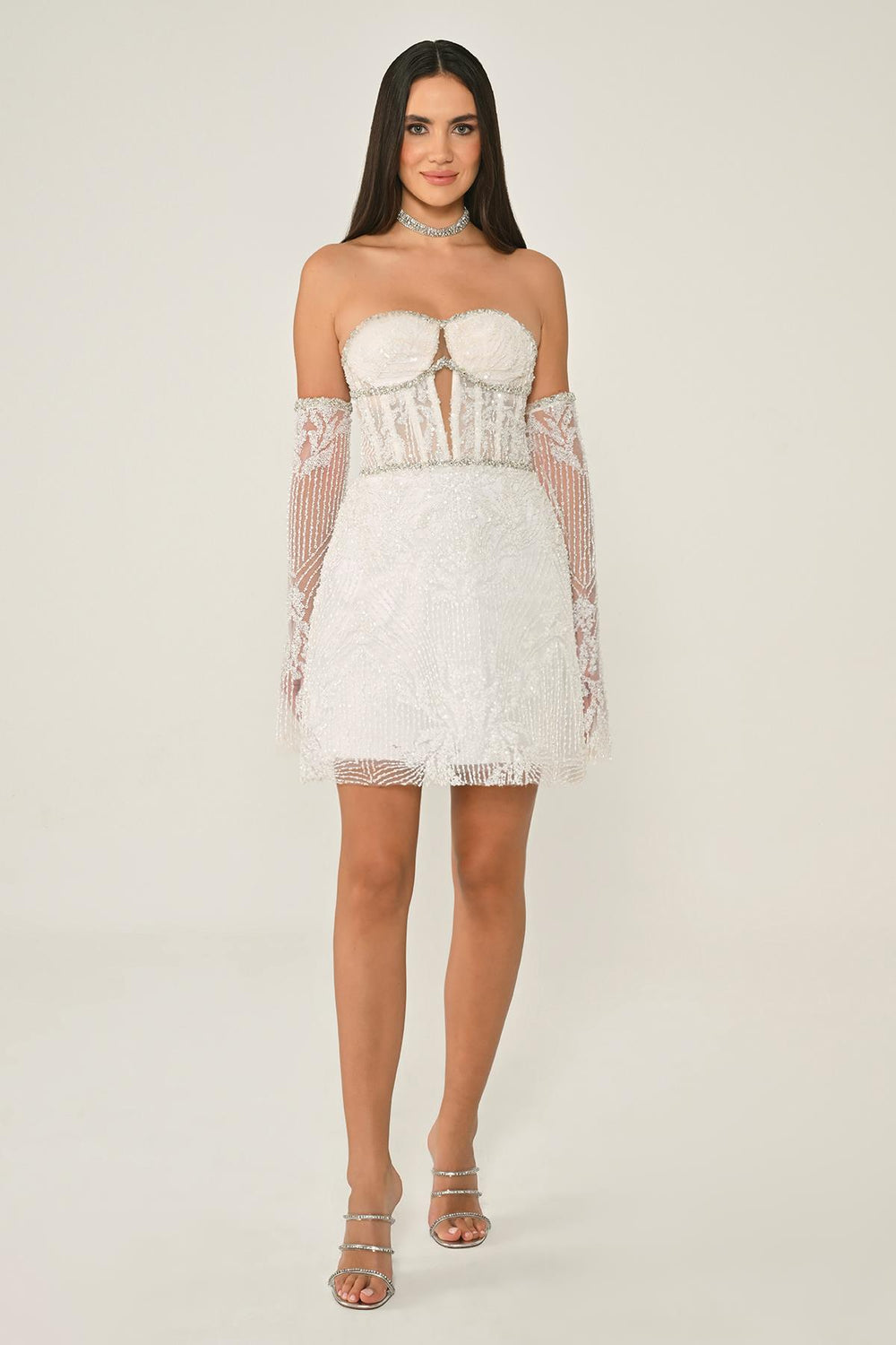 Strapless Beaded Embellished Short Dress