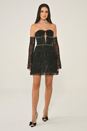 Strapless Beaded Embellished Short Dress