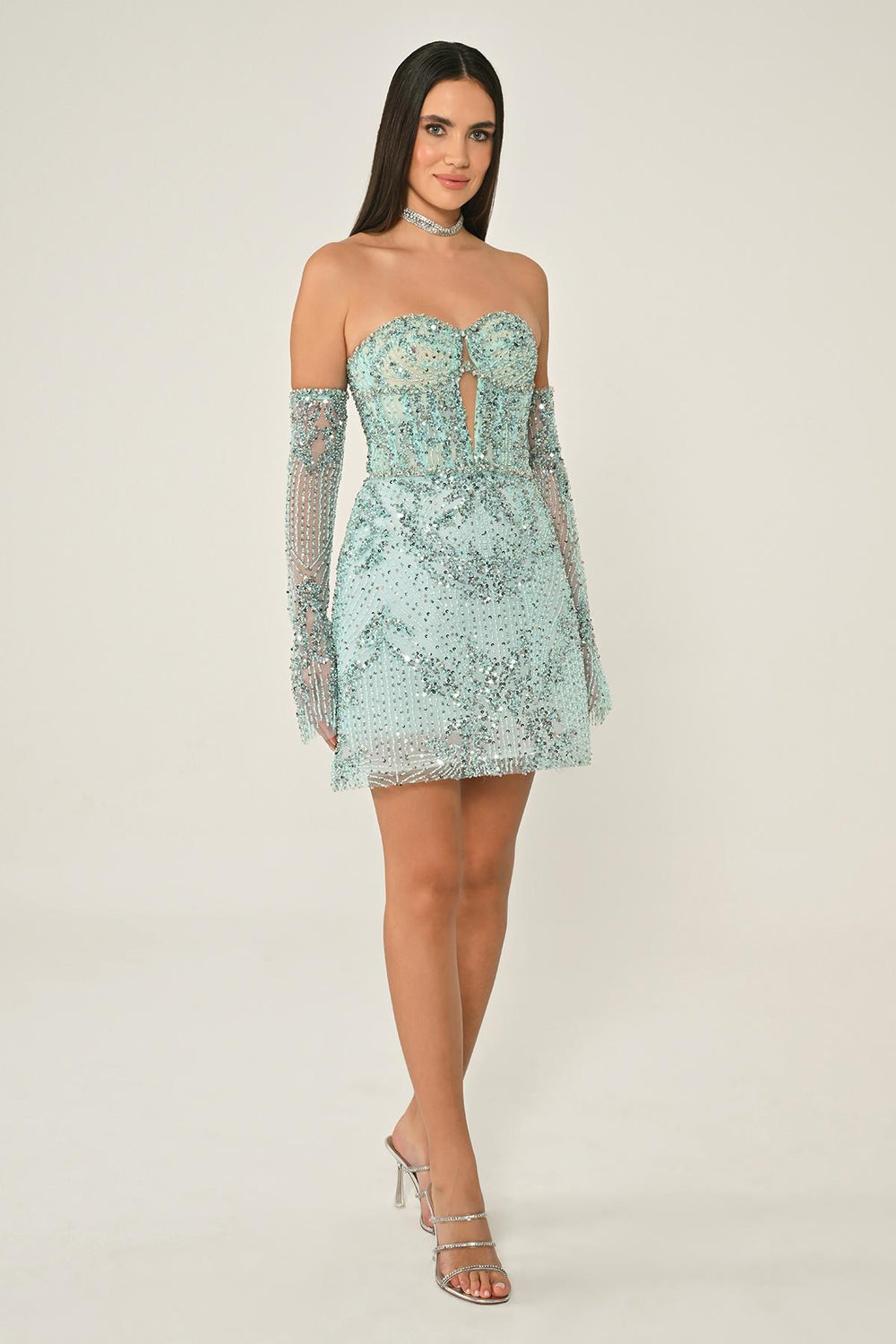 Strapless Beaded Embellished Short Dress