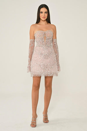 Strapless Beaded Embellished Short Dress