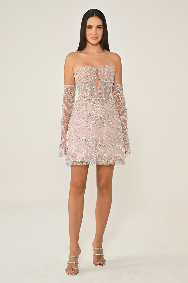 Strapless Beaded Embellished Short Dress