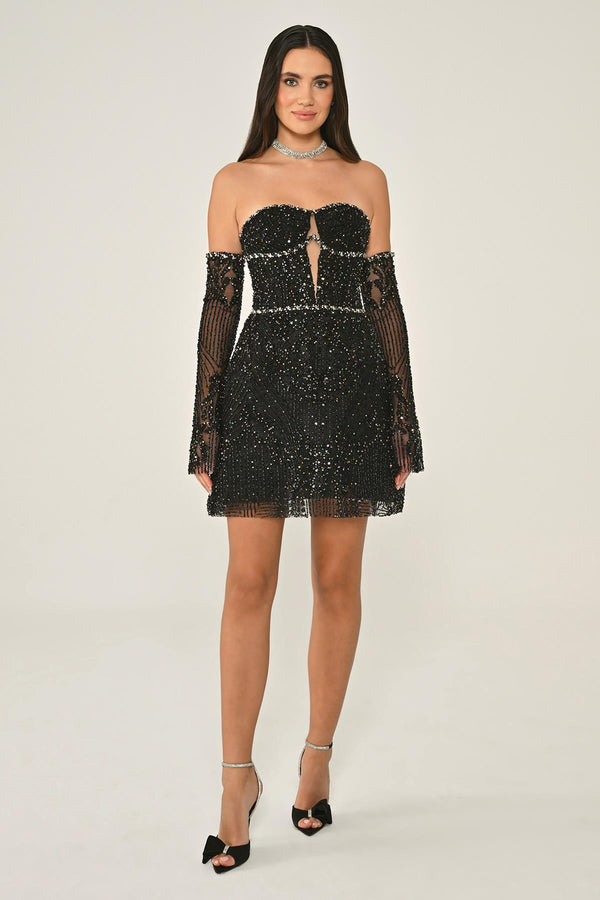 Strapless Beaded Embellished Short Dress