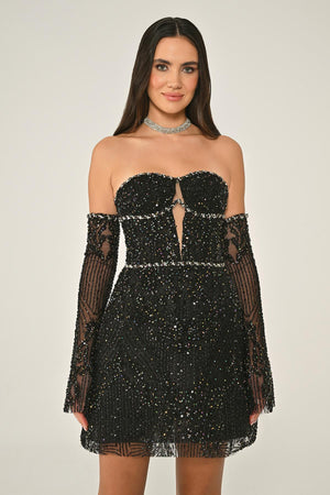 Strapless Beaded Embellished Short Dress