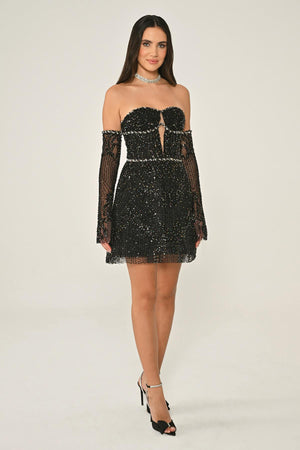 Strapless Beaded Embellished Short Dress