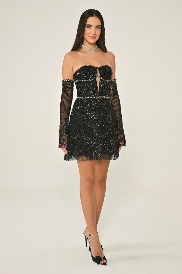 Strapless Beaded Embellished Short Dress