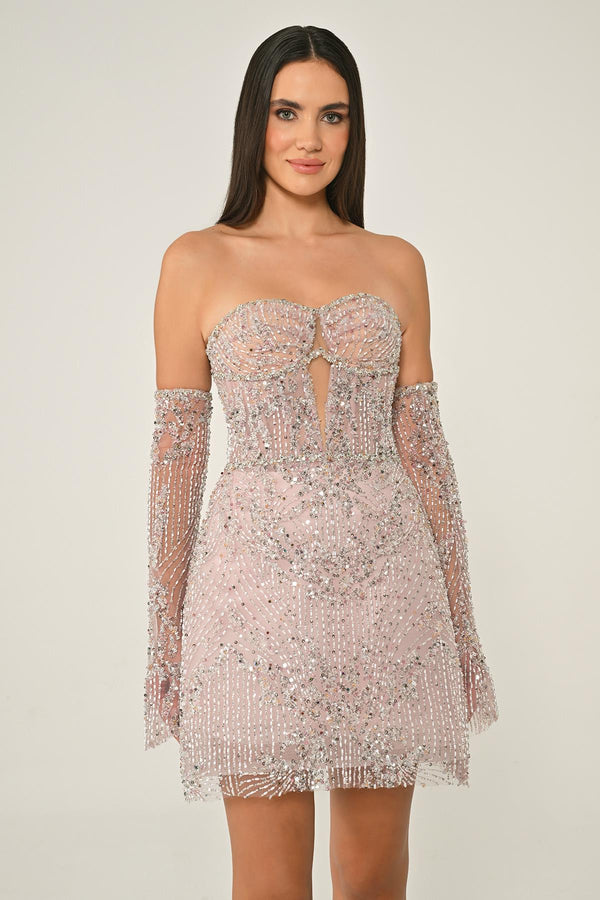 Strapless Beaded Embellished Short Dress