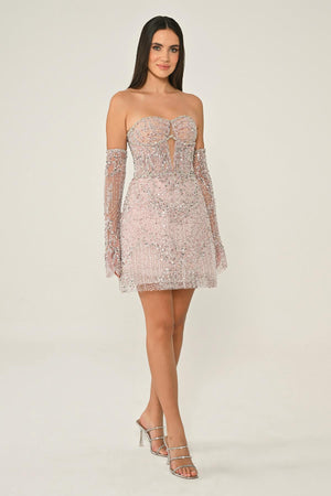 Strapless Beaded Embellished Short Dress