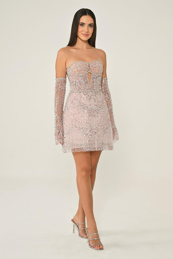 Strapless Beaded Embellished Short Dress