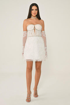 Strapless Beaded Embellished Short Dress