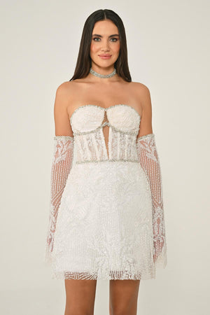 Strapless Beaded Embellished Short Dress