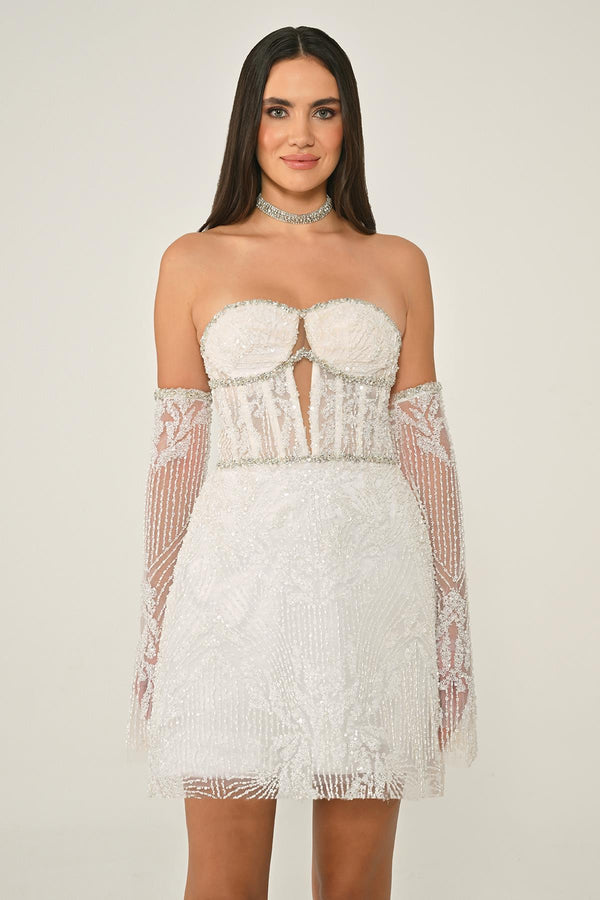 Strapless Beaded Embellished Short Dress
