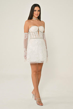 Strapless Beaded Embellished Short Dress