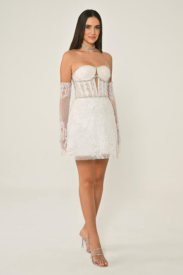 Strapless Beaded Embellished Short Dress