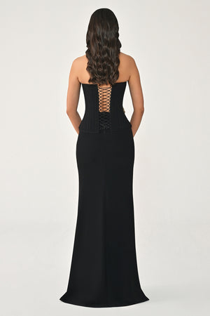Strapless Stone-Embellished Snake-Accented Long Dress