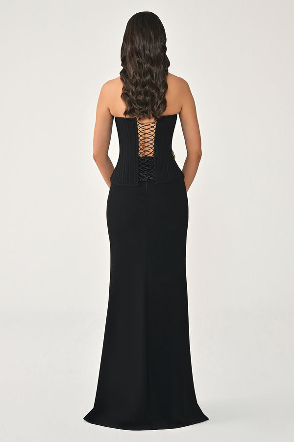Strapless Stone-Embellished Snake-Accented Long Dress