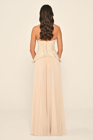 Strapless Top Floral Sequin Skirt Chiffon Long Dress
