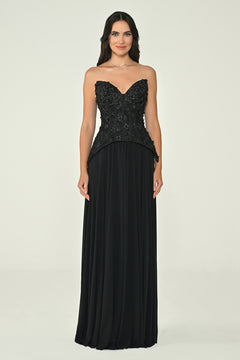 Strapless Top Floral Sequin Skirt Chiffon Long Dress