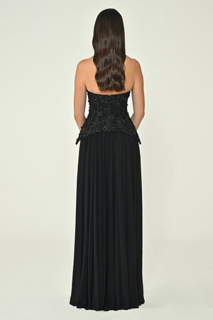 Strapless Top Floral Sequin Skirt Chiffon Long Dress