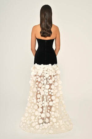 Strapless Top Velvet Skirt 3D Tulle Long Dress