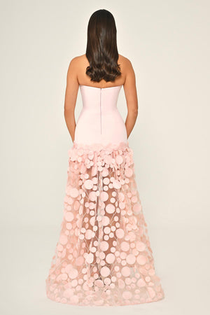 Strapless Top Crepe Skirt 3D Tulle Long Dress
