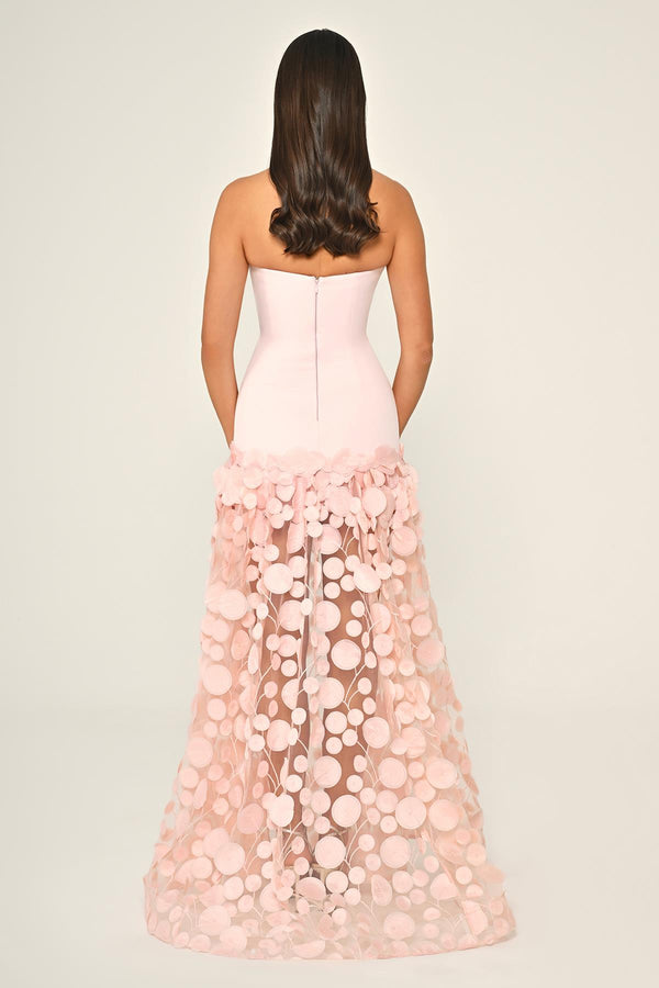 Strapless Top Crepe Skirt 3D Tulle Long Dress