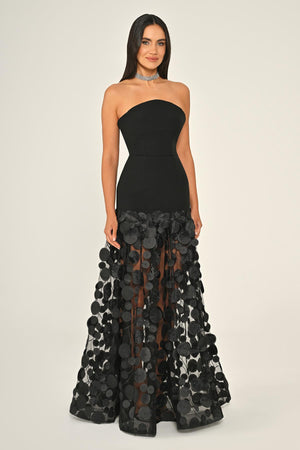 Strapless Top Crepe Skirt 3D Tulle Long Dress