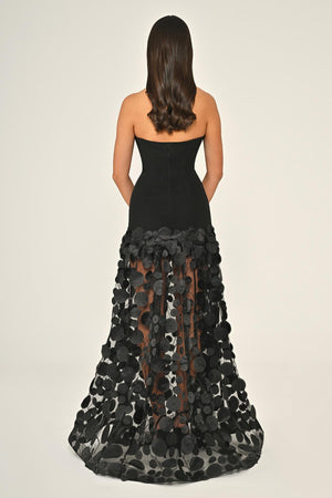 Strapless Top Crepe Skirt 3D Tulle Long Dress