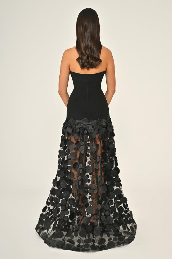 Strapless Top Crepe Skirt 3D Tulle Long Dress