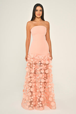 Strapless Top Crepe Skirt 3D Tulle Long Dress
