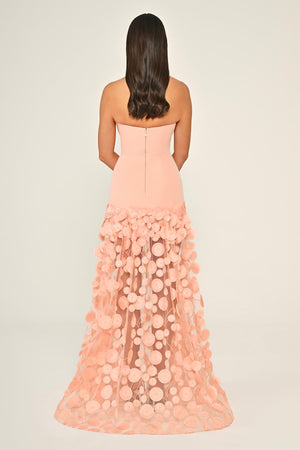 Strapless Top Crepe Skirt 3D Tulle Long Dress