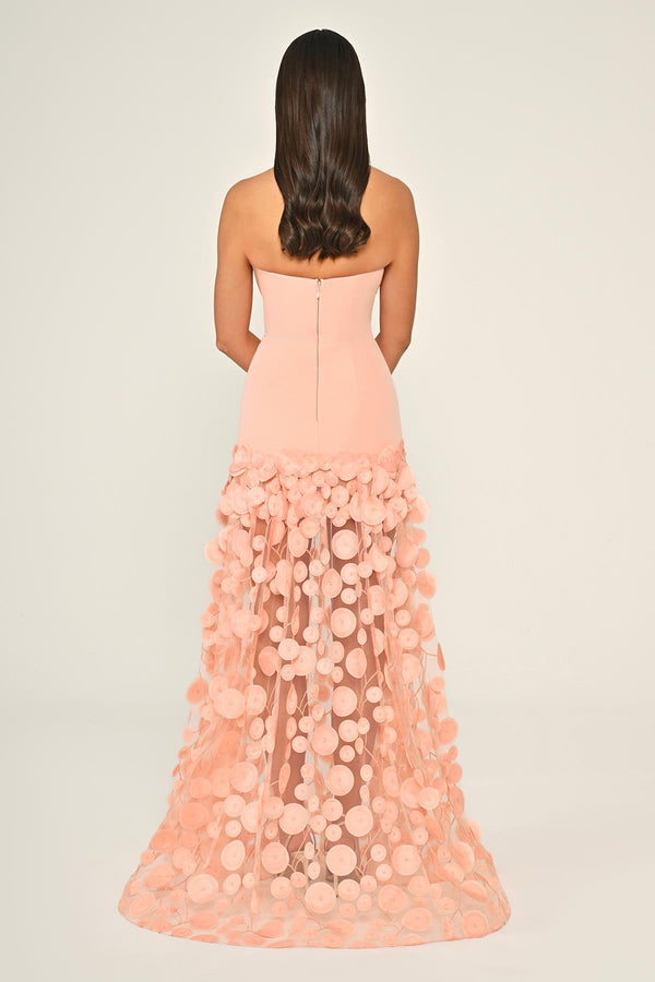 Strapless Top Crepe Skirt 3D Tulle Long Dress
