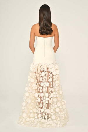 Strapless Top Crepe Skirt 3D Tulle Long Dress