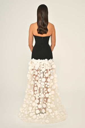 Strapless Top Crepe Skirt 3D Tulle Long Dress