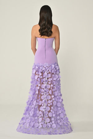 Strapless Top Crepe Skirt 3D Tulle Long Dress